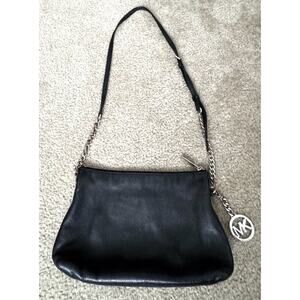 Michael Kors Black Signature Crossbody Purse Silver Hardware Zipper Closure